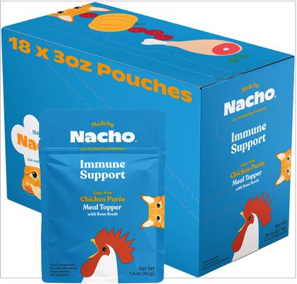 Show full view: Made by Nacho Immune Support Cage-Free Chicken Puree with Bone Broth Wet Cat Food Topper, 1.4-oz pouch, case of 18 slide 4 of 12