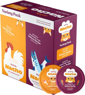 Show full view: Made by Nacho Minced Recipes with Bone Broth Variety Pack Wet Cat Food, 2.5-oz cup, case of 10 slide 3 of 13