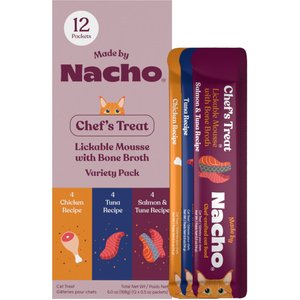 Made by Nacho Mousse Variety Pack Grain-Free Lickable Cat Treats, 0.5-oz pouch, case of 12