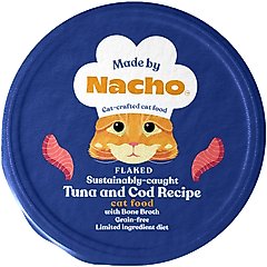 Made by Nacho Sustainably Caught Diced Tuna & Cod Recipe with Bone Broth Grain-Free Wet Cat Food, 2.5-oz cup, case of 10