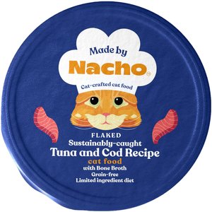 Made by Nacho Sustainably Caught Diced Tuna & Cod Recipe with Bone Broth Grain-Free Wet Cat Food, 2.5-oz cup, case of 10