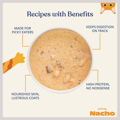 Show full view: Made by Nacho Sustainably Caught Diced Tuna & Cod Recipe with Bone Broth Grain-Free Wet Cat Food, 2.5-oz cup, case of 10 slide 5 of 12