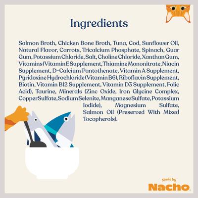 Show full view: Made by Nacho Sustainably Caught Diced Tuna & Cod Recipe with Bone Broth Grain-Free Wet Cat Food, 2.5-oz cup, case of 10 slide 8 of 12
