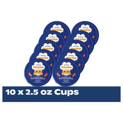 Show full view: Made by Nacho Sustainably Caught Diced Tuna & Cod Recipe with Bone Broth Grain-Free Wet Cat Food, 2.5-oz cup, case of 10 slide 4 of 12