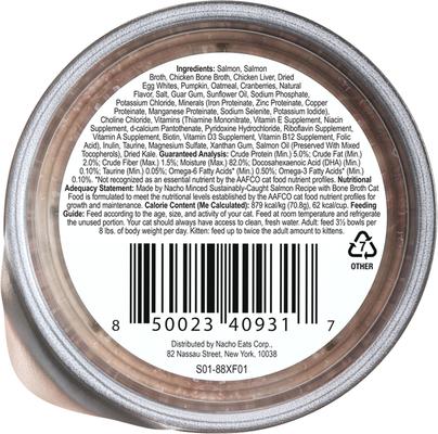Show full view: Made by Nacho Sustainably Caught Salmon Recipe Cuts In Gravy with Bone Broth Wet Cat Food 2.5-oz cup, case of 10 slide 3 of 13