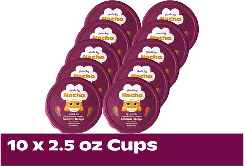 Show full view: Made by Nacho Sustainably Caught Salmon Recipe Cuts In Gravy with Bone Broth Wet Cat Food 2.5-oz cup, case of 10 slide 4 of 13