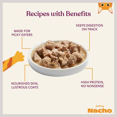 Show full view: Made by Nacho Sustainably Caught Salmon Recipe Cuts in Gravy with Bone Broth Wet Cat Food, 3-oz pouch, case of 12 slide 5 of 13