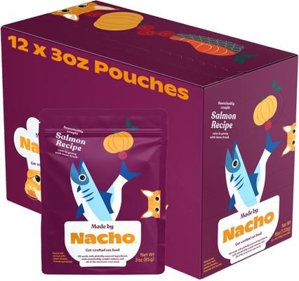 Show full view: Made by Nacho Sustainably Caught Salmon Recipe Cuts in Gravy with Bone Broth Wet Cat Food, 3-oz pouch, case of 12 slide 4 of 13