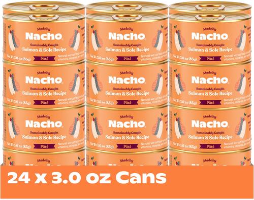Show full view: Made by Nacho Sustainably Caught Salmon & Sole Recipe Grain-Free Pate Wet Cat Food, 3-oz can, case of 24 slide 4 of 12