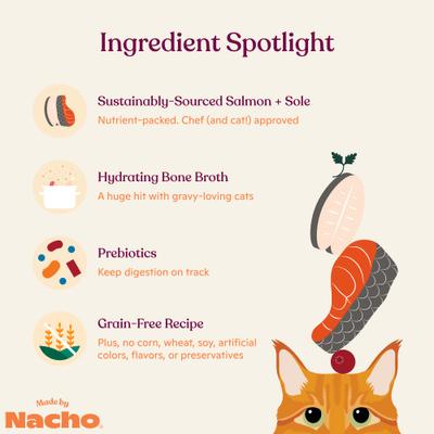 Show full view: Made by Nacho Sustainably Caught Salmon & Sole Recipe Grain-Free Pate Wet Cat Food, 3-oz can, case of 24 slide 6 of 12