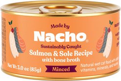 Made by Nacho Sustainably Caught Salmon & Sole Recipe with Bone Broth Minced Wet Cat Food, 3-oz can, case of 24