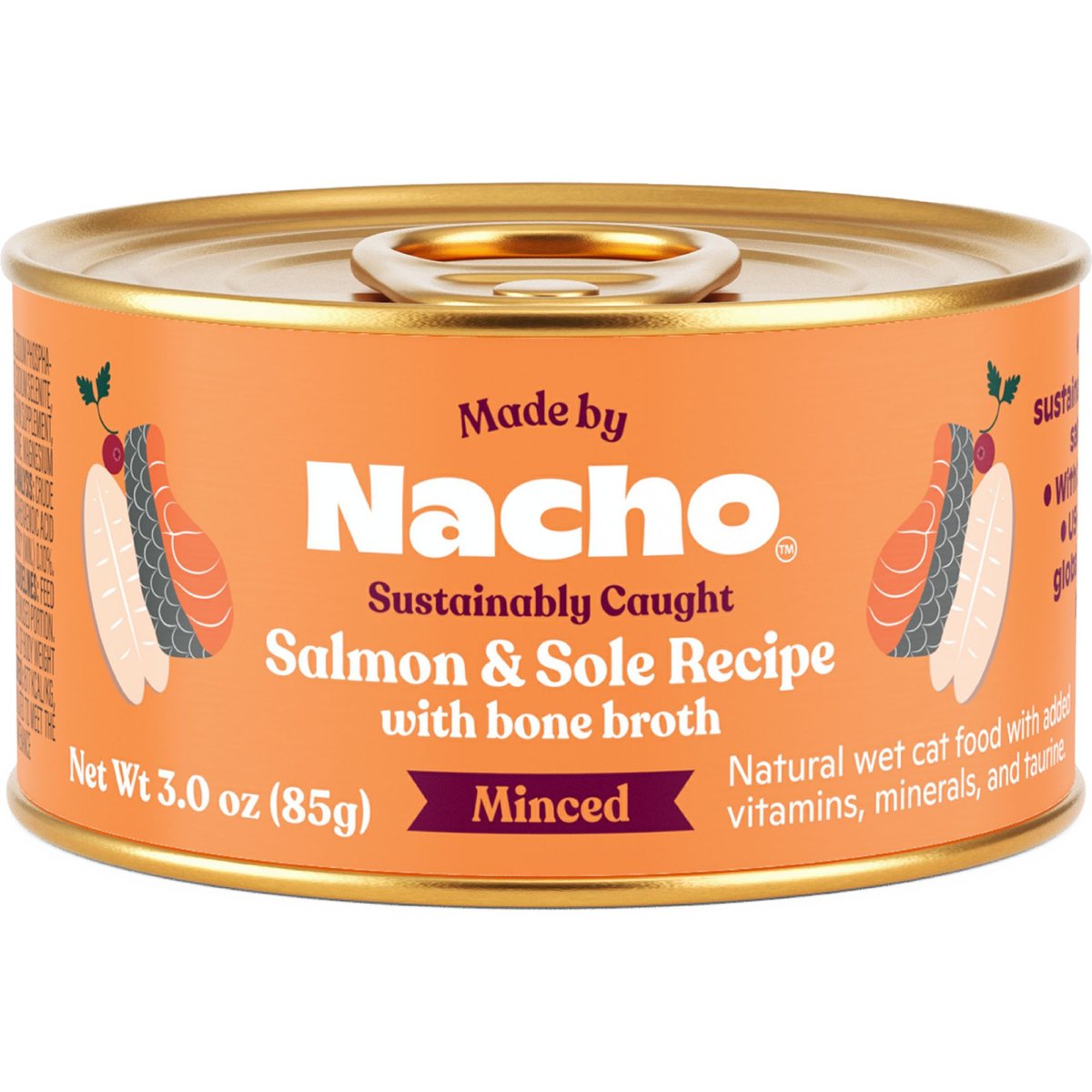 Made by Nacho Sustainably Caught Salmon & Sole Recipe with Bone Broth Minced Wet Cat Food, 3-oz can, case of 24
