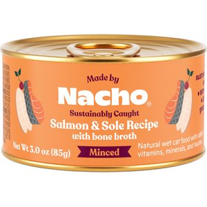 Made by Nacho Sustainably Caught Salmon & Sole Recipe with Bone Broth Minced Wet Cat Food, 3-oz can, case of 24