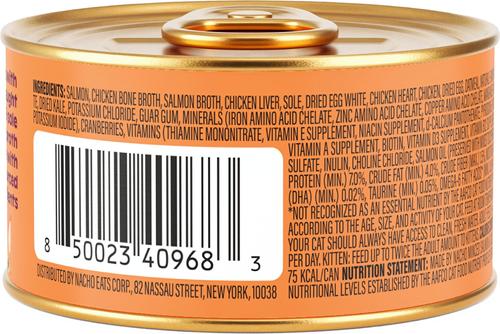 Show full view: Made by Nacho Sustainably Caught Salmon & Sole Recipe with Bone Broth Minced Wet Cat Food, 3-oz can, case of 24 slide 3 of 12