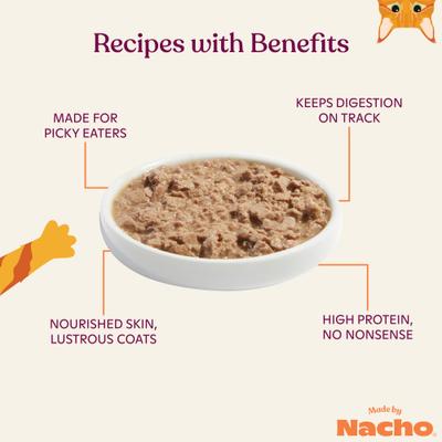 Show full view: Made by Nacho Sustainably Caught Salmon & Sole Recipe with Bone Broth Minced Wet Cat Food, 3-oz can, case of 24 slide 5 of 12