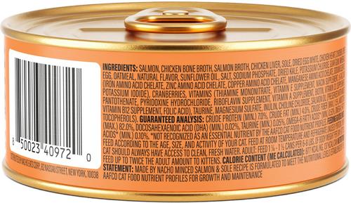 Show full view: Made by Nacho Sustainably Caught Salmon & Sole Recipe with Bone Broth Minced Wet Cat Food, 5.5-oz can, case of 24 slide 3 of 12
