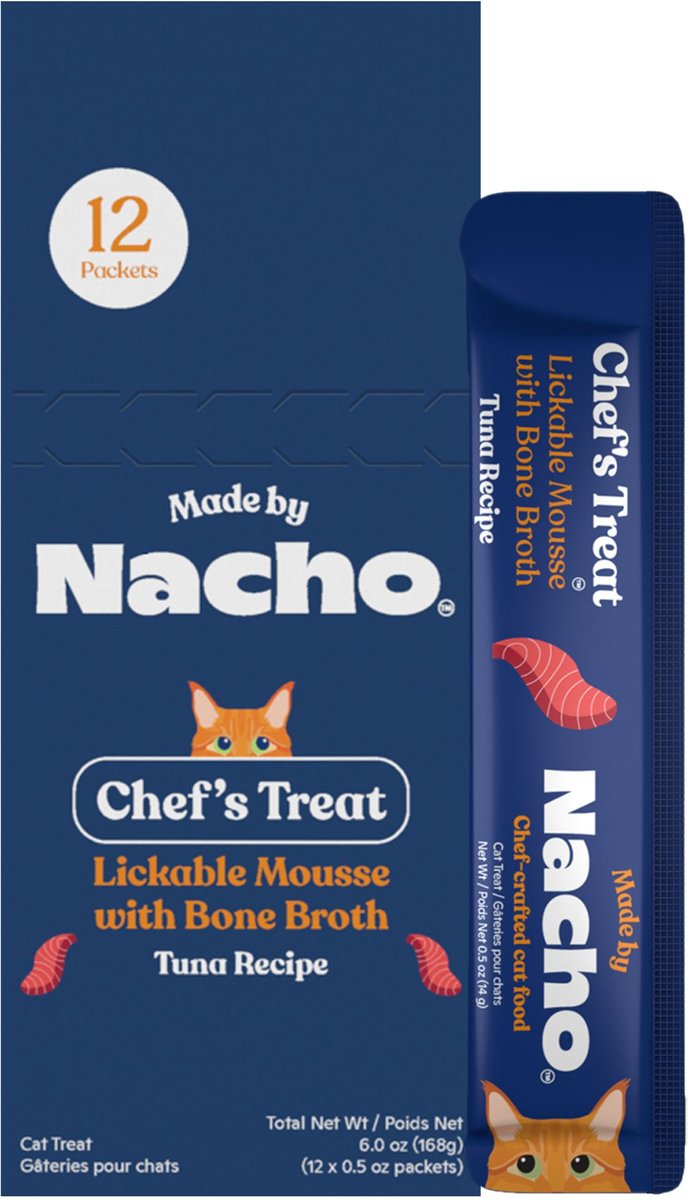 Made by Nacho Tuna Recipe with Bone Broth Grain-Free Lickable Cat Treats, 0.5-oz pouch, case of 12