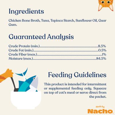Show full view: Made by Nacho Tuna Recipe with Bone Broth Grain-Free Lickable Cat Treats, 0.5-oz pouch, case of 12 slide 7 of 9