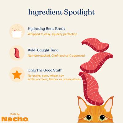 Show full view: Made by Nacho Tuna Recipe with Bone Broth Grain-Free Lickable Cat Treats, 0.5-oz pouch, case of 12 slide 6 of 9
