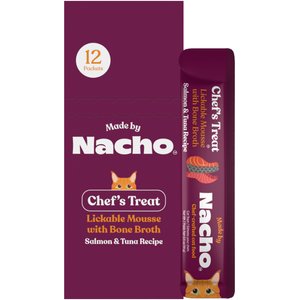 Made by Nacho Tuna & Salmon Recipe Grain-Free Lickable Cat Treats, 0.5-oz pouch, case of 12
