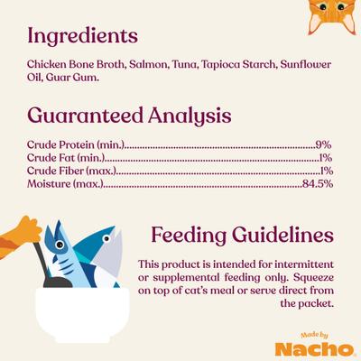 Show full view: Made by Nacho Tuna & Salmon Recipe Grain-Free Lickable Cat Treats, 0.5-oz pouch, case of 12 slide 7 of 9
