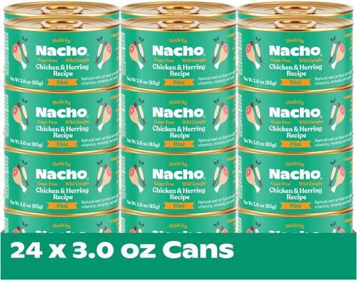 Show full view: Made by Nacho WIld-Caught Chicken & Herring Recipe Grain-Free Pate Wet Cat Food, 3-oz can, case of 24 slide 4 of 12