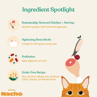 Show full view: Made by Nacho WIld-Caught Chicken & Herring Recipe Grain-Free Pate Wet Cat Food, 3-oz can, case of 24 slide 6 of 12