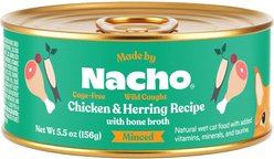 Made by Nacho Wild-Caught Chicken & Herring Recipe with Bone Broth Minced Wet Cat Food, 5.5-oz can, case of 24