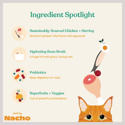 Show full view: Made by Nacho Wild-Caught Chicken & Herring Recipe with Bone Broth Minced Wet Cat Food, 5.5-oz can, case of 24 slide 6 of 12