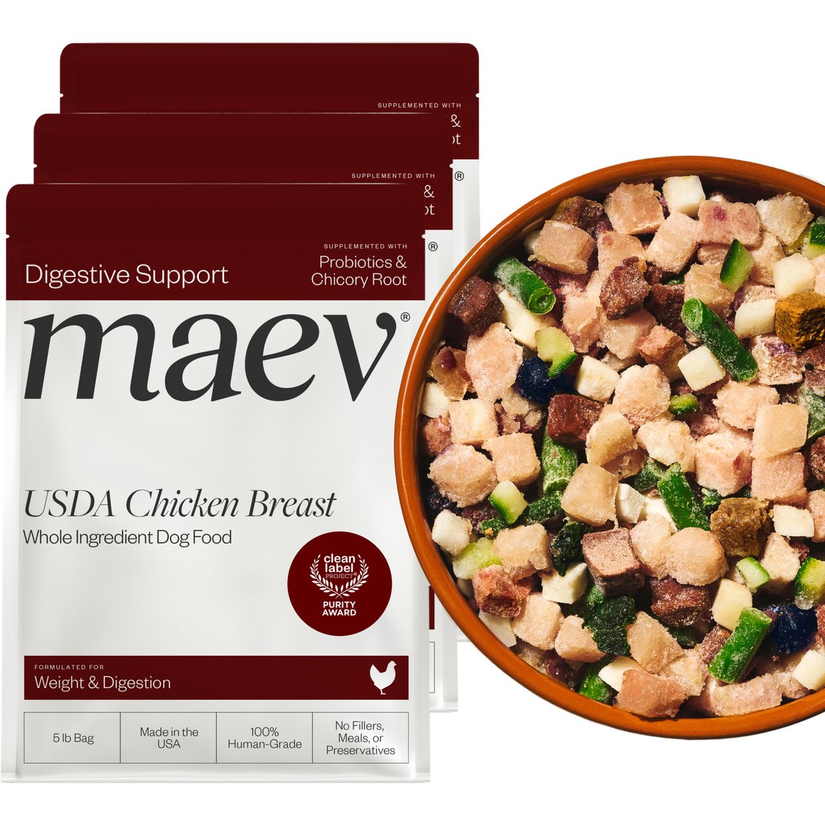 Maev Weight & Digestion Fresh Frozen Raw Human-Grade Chicken Dog Food, 15-lb bundle