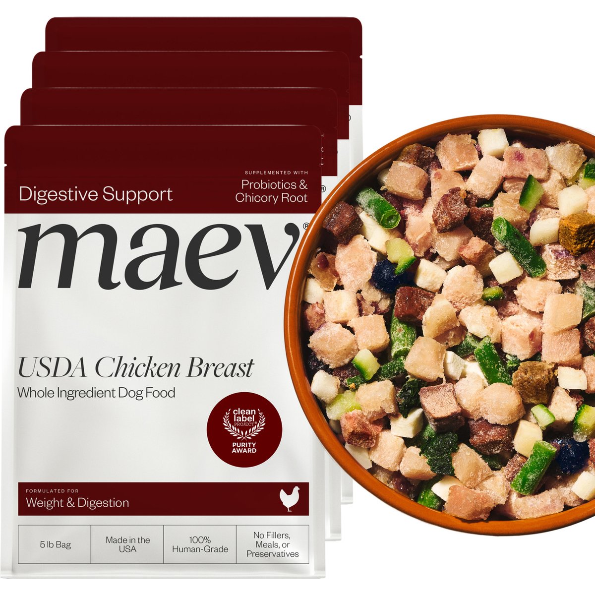 Maev Weight & Digestion Fresh Frozen Raw Human-Grade Chicken Dog Food, 20-lb bundle