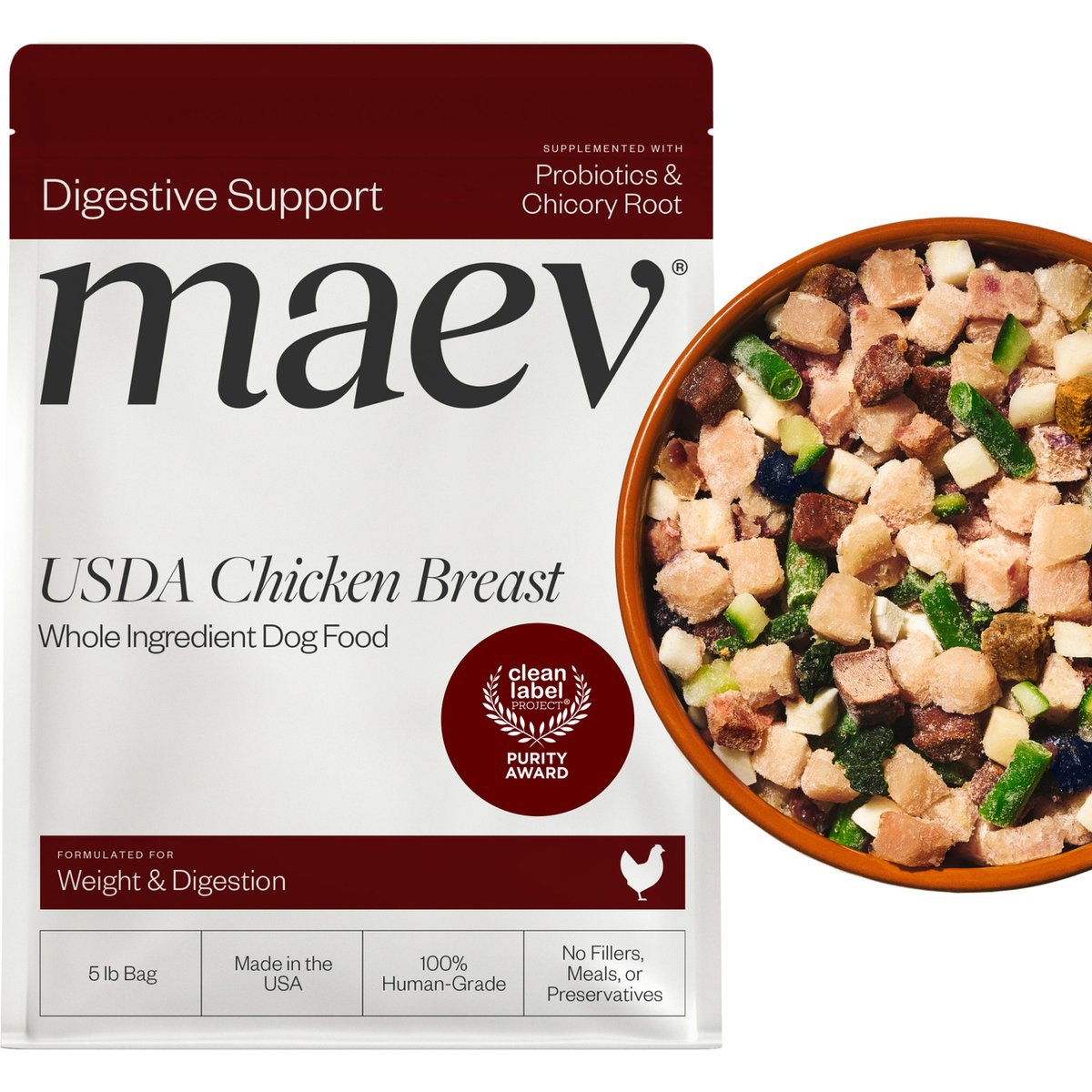Maev Weight & Digestion Fresh Frozen Raw Human-Grade Chicken Dog Food, 5-lb bag