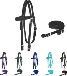 Majestic Ally Nylon Padded Browband Headstall & Reins Horse Tack, Black