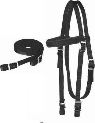 Show full view: Majestic Ally Nylon Padded Browband Headstall & Reins Horse Tack, Black slide 2 of 4