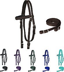 Majestic Ally Nylon Padded Browband Headstall & Reins Horse Tack, Chocolate