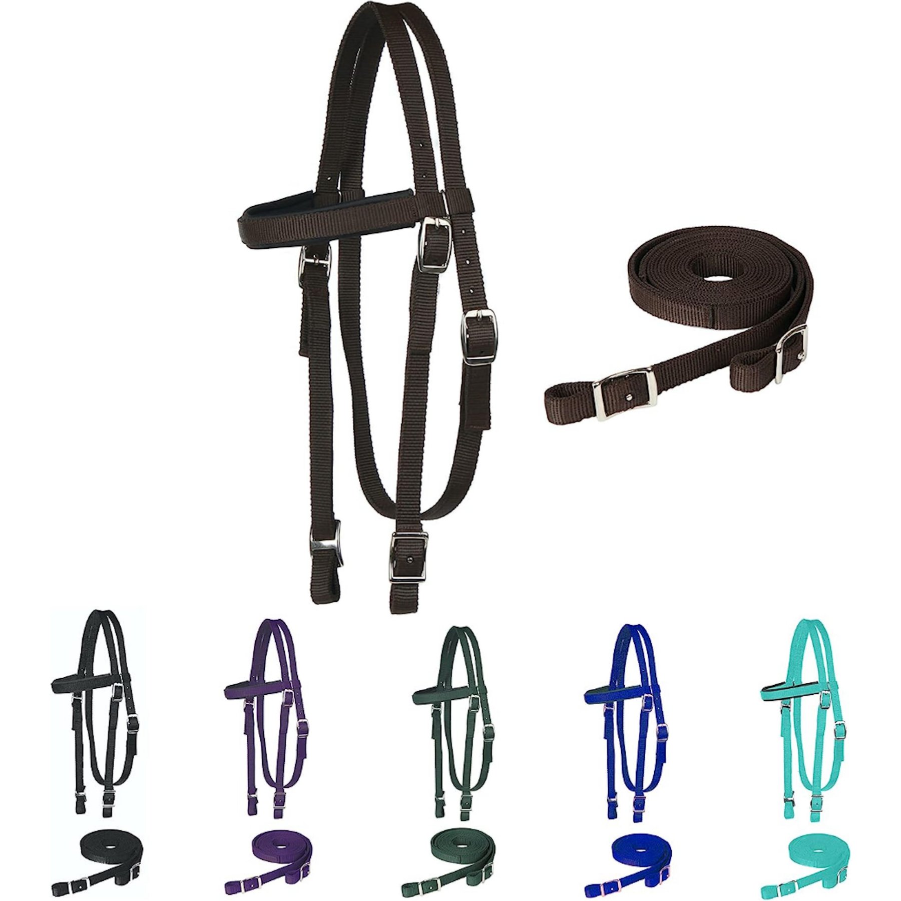 Majestic Ally Nylon Padded Browband Headstall & Reins Horse Tack, Chocolate