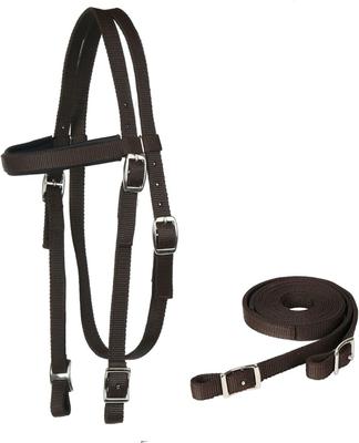Show full view: Majestic Ally Nylon Padded Browband Headstall & Reins Horse Tack, Chocolate slide 2 of 4