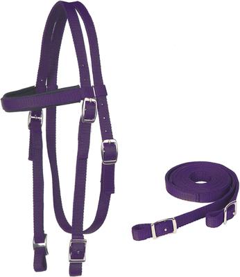 Show full view: Majestic Ally Nylon Padded Browband Headstall & Reins Horse Tack, Purple slide 2 of 4