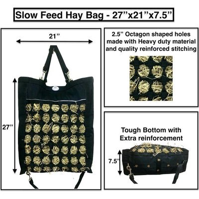 Majestic Ally Majestic Ally Nylon Reflective 2.5-in Octagon Hole Slow Feeder Hay Horse Bag, Black