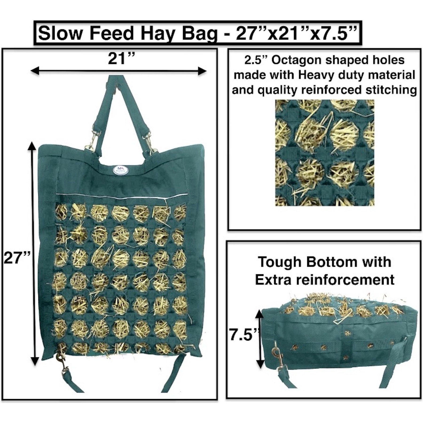 Majestic Ally Nylon Reflective 2.5-in Octagon Hole Slow Feeder Hay Horse Bag, Hunter Green