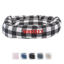 Majestic Pet Anderson Check Personalized Bagel Cat & Dog Bed, Black, Large