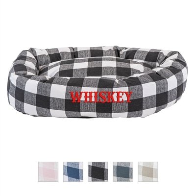 Majestic Pet Majestic Pet Anderson Check Personalized Bagel Cat & Dog Bed, Black, Large