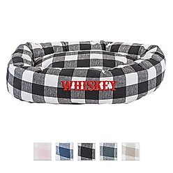 Majestic Pet Anderson Check Personalized Bagel Cat & Dog Bed, Black, Small