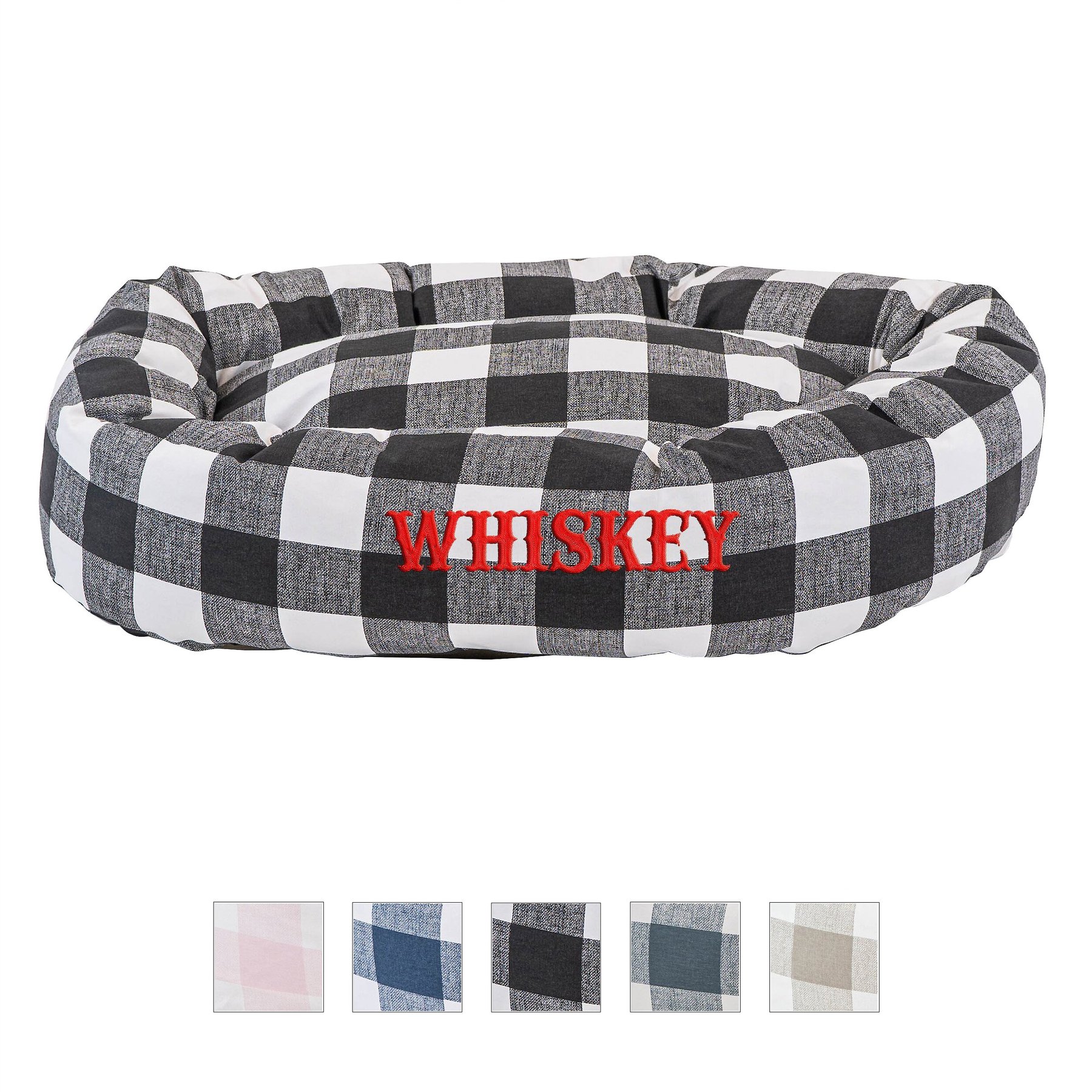 Majestic Pet Anderson Check Personalized Bagel Cat & Dog Bed, Black, Small