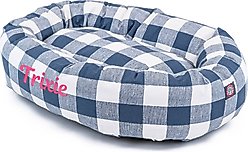 Majestic Pet Anderson Check Personalized Bagel Cat & Dog Bed, Navy Blue, Large slide 2 of 5