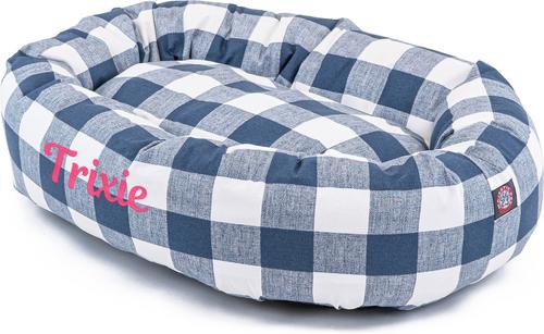Show full view: Majestic Pet Anderson Check Personalized Bagel Cat & Dog Bed, Navy Blue, X-Large slide 2 of 6