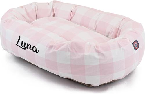 Show full view: Majestic Pet Anderson Check Personalized Bagel Cat & Dog Bed, Pink, Large slide 2 of 6