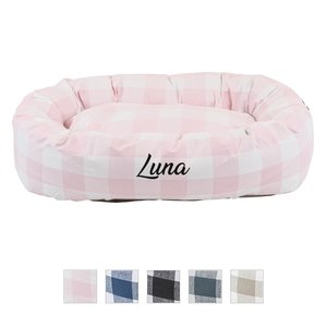 Majestic Pet Anderson Check Personalized Bagel Cat & Dog Bed, Pink, Small