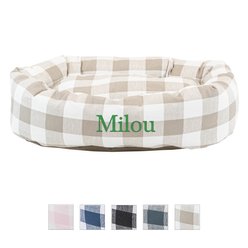 Majestic Pet Anderson Check Personalized Bagel Cat & Dog Bed, Tan, Medium