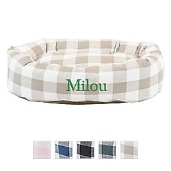 Majestic Pet Anderson Check Personalized Bagel Cat & Dog Bed, Tan, X-Large